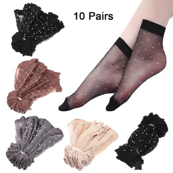 10 Двойки/опаковане. Прозрачни Копринени Чорапи с кристали, Летни Модни Секси ултра-Тънки Дамски Черни Найлонови Чорапи с висока еластичност