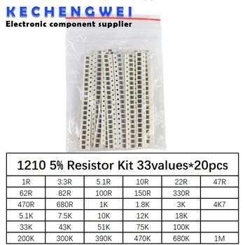 1210 SMD Резистор Комплект Асорти Комплект 1 Ом-1 M Ω 5% 33valuesX 20 бр. = 660 бр. САМ Kit