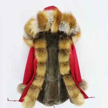 2018 Модерно дамско зимно яке с подплата от естествена кожа заек, палта, яка от естествен лисьего кожа, дълги паркове с качулка, връхни дрехи DHL 5-7 Дни