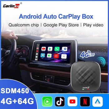 2022 CarlinKit Мини Apple CarPlay Ai Box Безжичен Android Авто Ключ Qualcomm SDM450 4G + 64G Netflix, YouTube 4G LTE GPS 128G Нова
