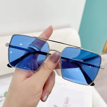 2022 Модни Нови Класически Метални Рамки С Двоен Мост Квадратни Vintage Слънчеви Очила За Мъже И Жени За Почивка И Пътуване Слънчеви Очила с UV400