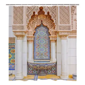 3D Марокански Врати Завеса За Душ, Винтажное Произведения на Сградата, на Геометричния Модел, Украшение За Баня, Водоустойчив Плат, Пердета За Баня, Комплект