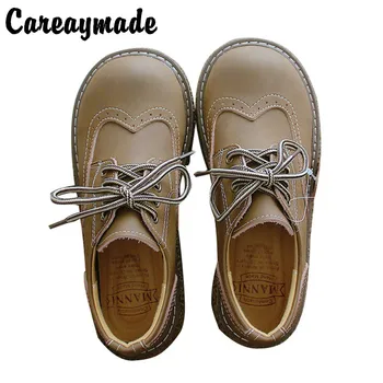 Careaymade-Дамски обувки от естествена кожа, тънки пролетни обувки с ниски берцем, малки кожени обувки в литературния стил, дамски топли обувки с голяма глава