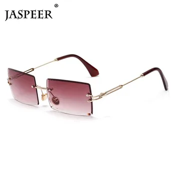 JASPEER Правоъгълни Слънчеви Очила Без Рамки Женски Мъжки Слънчеви Очила В Метални Рамки Нюанси на Реколтата, Огледални Лещи Очила Oculos UV400