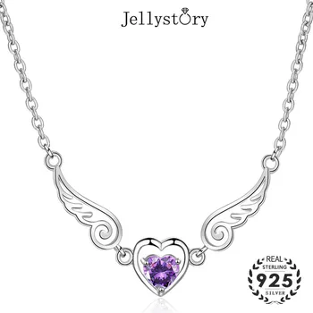 Jellystory Модни S925 Сребърни Бижута във формата на сърце С Аметистом, Висулки, със Скъпоценни Камъни, Огърлицата, за Жени, за Сватба Подаръци за Годеж, Партита