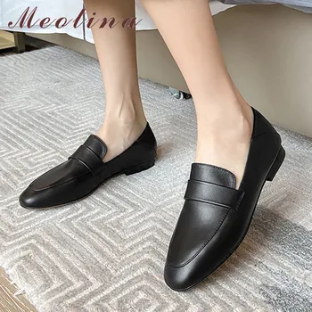 Meotina/лоферы; дамски обувки от естествена кожа върху плоска подметка; модел обувки на плоска подметка с Кръгла пръсти; Модни Дамски обувки в Бежов Цвят; Големи Размери 40