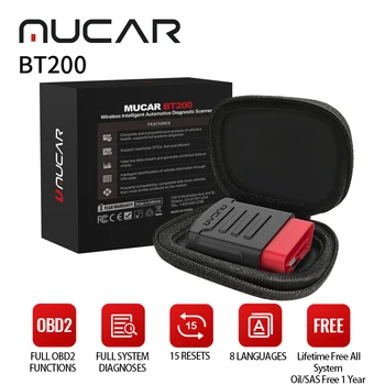 MUCAR BT200 OBD2 Скенер за Автомобили Пълна Система за Диагностика Безплатно Доживотно Обновяване на 15 Отменя Диагностични Инструменти Четец на Код на Автомобила Инструменти Сканиране