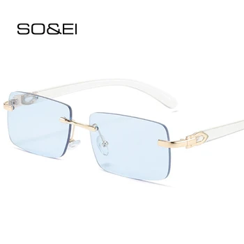 SO & EI Модерни Правоъгълни Слънчеви Очила Дамски Реколта Очила Без Рамки, с Океанскими Градиентными Лещи Нюанси UV400 Мъжки Маркови Дизайнерски Слънчеви Очила