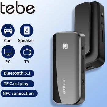 Tebe 2 В 1 Bluetooth 5.1 Аудио Приемник Предавател и 3.5 мм Aux вход за Микрофон Безжична Стерео Музикален Адаптер TF Карта Плейър с Опакото на клипсой