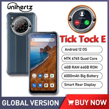 Unihertz Tick Tock E Телефони, Смартфони Android 12 Двухэкранный Мобилен телефон Музикални Часовници Будилник Входящи повиквания за Мобилни телефони