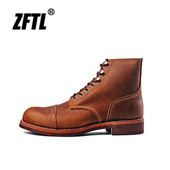 ZFTL/мъжки Мотоциклетни ботуши от Телешка кожа, американски Реколта обувки-дезерты от Естествена Кожа, мъжки обувки и Дантела, парни бани обувки