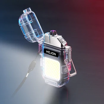 Акрилна Прозрачна, Водоустойчива Запалка Плазмена Двухдуговая Ветрозащитная Запалка USB Акумулаторни Запалки COB Light Открит Къмпинг Подарък
