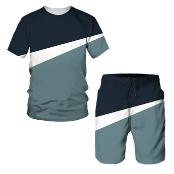 Брандираната тениска с 3D принтом, къси Панталони, Спортни облекла за Фитнес, 2 броя, Шарени, Негабаритная Мъжки Дрехи За Тренировки, Ежедневни Спортни Дрехи, Мъжки