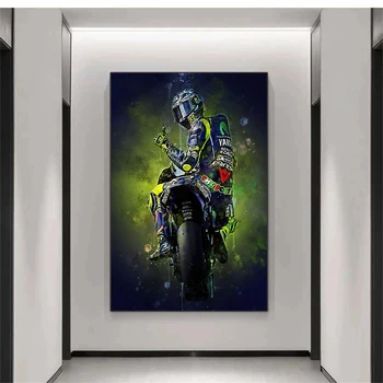 Валентино Роси Плакат Печат върху Платно, Мотоциклет Картина за Декорация на Хола Начало Декор Картини Интериор