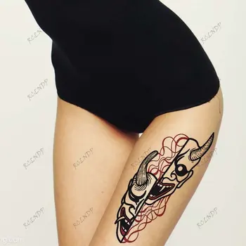 Водоустойчив Временна Татуировка Стикер Аниме, Японски Карикатура Тотем Хання Маска Червена Линия Фалшиви Татуировки Флаш Татуировка дизайни за Жени, Мъже