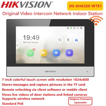 Вътрешен монитор Hikvision DS-KH6320-WTE1 видео домофон с 7-инчов сензорен екран PoE TF карта Wifi в реално време, Преглед на Оригинала Hik-Connect