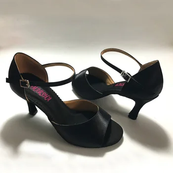Елегантни Обувки За латино Танци На ток 7,5 см, дамски обувки За салса, практически обувки, удобни обувки за латино танци MS6205BL за ниска пета