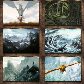 Игра The Elder Scrolls Skyrim Разнообразни 3D плакати с висока резолюция, отпечатани върху платно, Декорация на стените домашна игрална зала