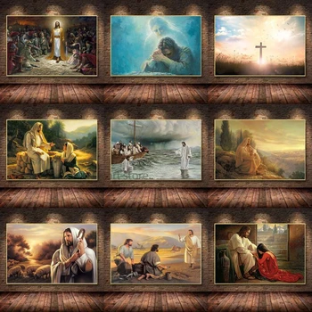 Исус Христос, Който обикаля по Вода Религия Платно Картина Печатане на Стенно Изкуство Абстрактна Картина за Хола Начало Декор Куадрос