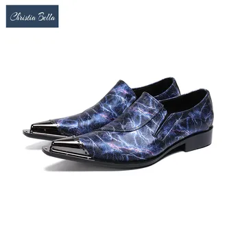Италианските Модни мъжки Модел обувки с Принтом Цип за Партита и Абитуриентски бал, Официална Обувки от Естествена Кожа, мъжки Офис Обувки Ръчна изработка, Сини