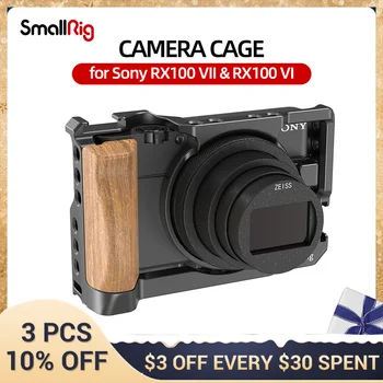 Клетка SmallRig за фотоапарат Sony RX100 VII и RX100 VI с Дървена странична дръжка Закрепване за студен башмака за Микрофона Възможности за DIY 2434