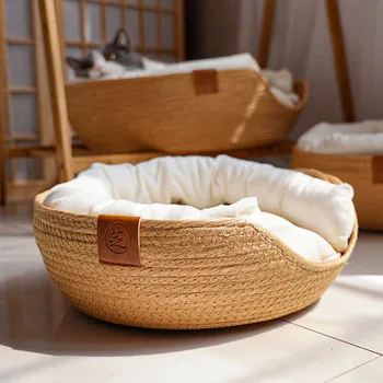 Легла за котки ръчно изработени в японски стил, котешка легло, дишаща и охлаждаща, охлаждаща легла за кучета, стоки за домашни любимци, може да се използва като когтеточки за котки