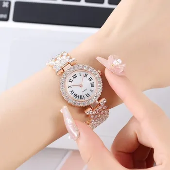 Луксозни дамски часовник с диамант на веригата в римски стил, модни дамски часовници от висок клас