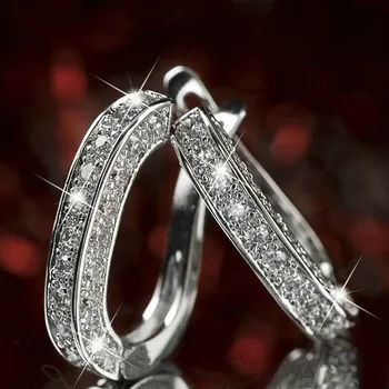 Модерен женски скоба за ушите с кристали, блестящи диамантени обеци-карамфил, изискани и луксозни обеци в стил