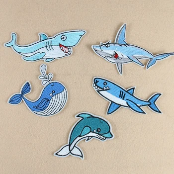 Морски живот Акула, Делфин Нашивка Желязо на Акулата Ленти за Облекло DIY Апликация на тениска Теплопередающие Етикети Ленти по Дрехите