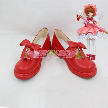 Нов Cardcaptor Sakura Киномото Сакура Обувки За Cosplay, Червени Обувки с Лък Аниме Обувки За Момичета Хелоуин Вечерни Обувки в стил Лолита