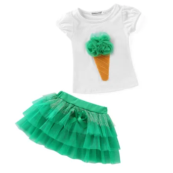 Нова Ежедневни Детски дрехи, Летни Дрехи, тениска с цветен печат за малки момичета + пола-пакет за момичета, Костюм, Комплект дрехи за момичета