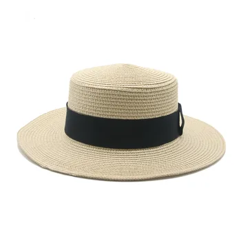 слънчеви шапки за мъже и жени с широка периферия, панделка цвят каки, черни класически простите сламени шапки, защита от слънцето, ежедневни градинска и плажна мъжки дамски шапка