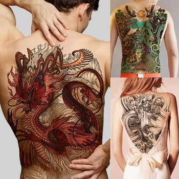Супер Голяма Татуировка На Гърба си Цялата, стикери за гърди, риба, вълк, Тигър, Дракон, Буда, водоустойчив временни флаш татуировки, стръмни мъже, жени