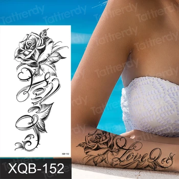 татуировка стикер рози цвете временни татуировки с къна писмо вълк скици татуировка дизайн черни секси женски татуировки waterdecals