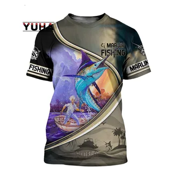 Тениска за дълбоководен риболов, Риболовна 3D печат, мъжки и дамски, съвременен моден Дизайн, плажни и Ежедневни Стилна тениска с Кръгло деколте
