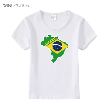 Тениска с Изображение на Карта Бразилия, Лятна Памучен Тениска с Къс Ръкав За малки Момчета, Детска Тениска С Принтом на Националния флаг, Върхове За Деца