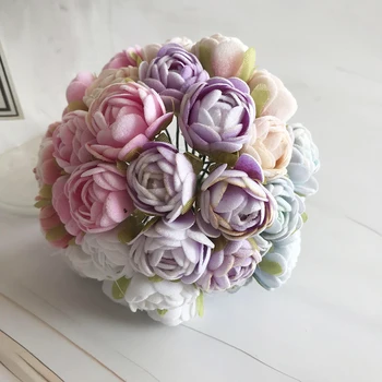 Чаени рози в европейски стил в ретро стил от вискоза, 6 малки цветни пъпки, букет, сватбена домашен ретро фалшив цвете, вечерни, направи си САМ, украса