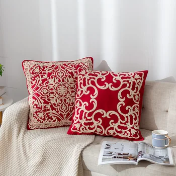 червеният цвят на памук бродирани цветя модел на калъф за възглавници на дивана талията калъфка декоративни калъфки за гърба