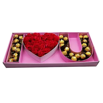 Ягодово Сърцето Шоколадова Сладка роза обичам Те Картонена Подарък Кутия с Цветя във Формата на Букви За 